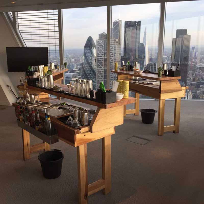 Cocktail bars set up in a skyscraper overlooking London skyline