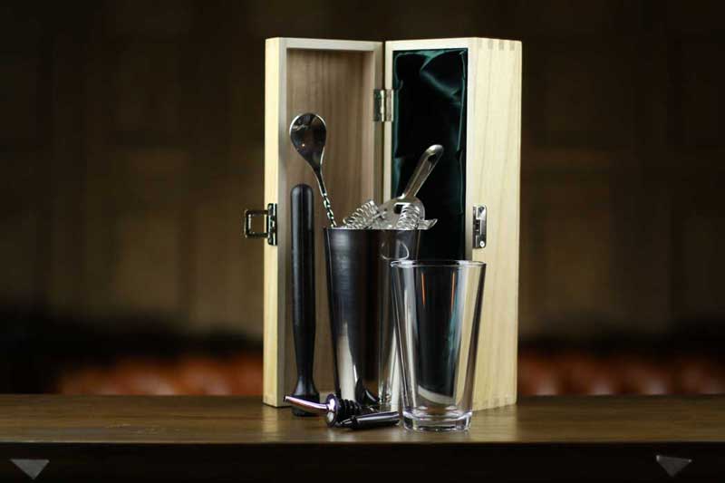 Cocktail kit equipment on a bar top
