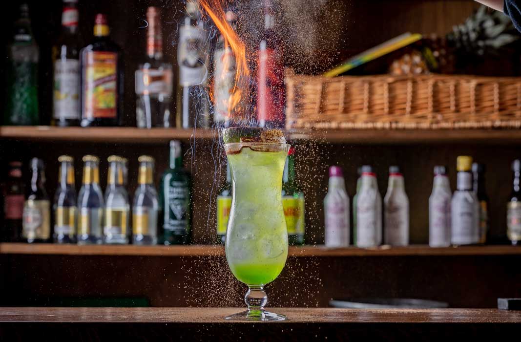 Vegan cocktail on top of a bar